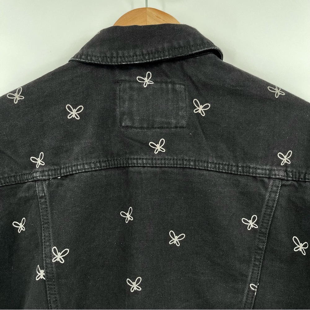 Stoosh Vintage Denim Butterfly Cropped Jean Jacket Black Size Small Button Front - Picture 7 of 11
